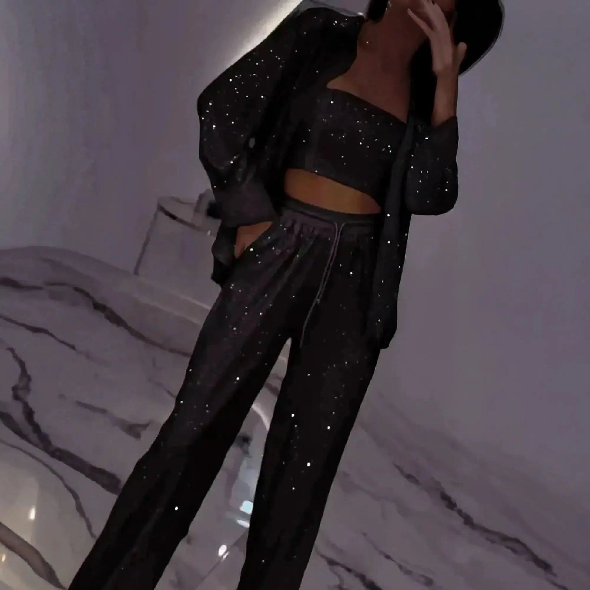 Ensemble 3 Pièces Pailleté Femme Chic - Saylana