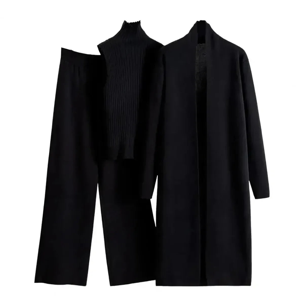Ensemble 3 Pièces Tricot : Gilet Long + Pull Sans Manches + Pantalon-Saylana