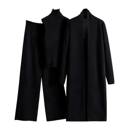 Ensemble 3 Pièces Tricot : Gilet Long + Pull Sans Manches + Pantalon-Saylana