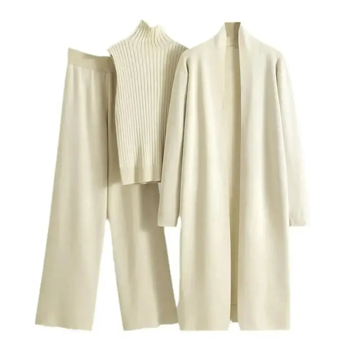 Ensemble 3 Pièces Tricot : Gilet Long + Pull Sans Manches + Pantalon-Saylana