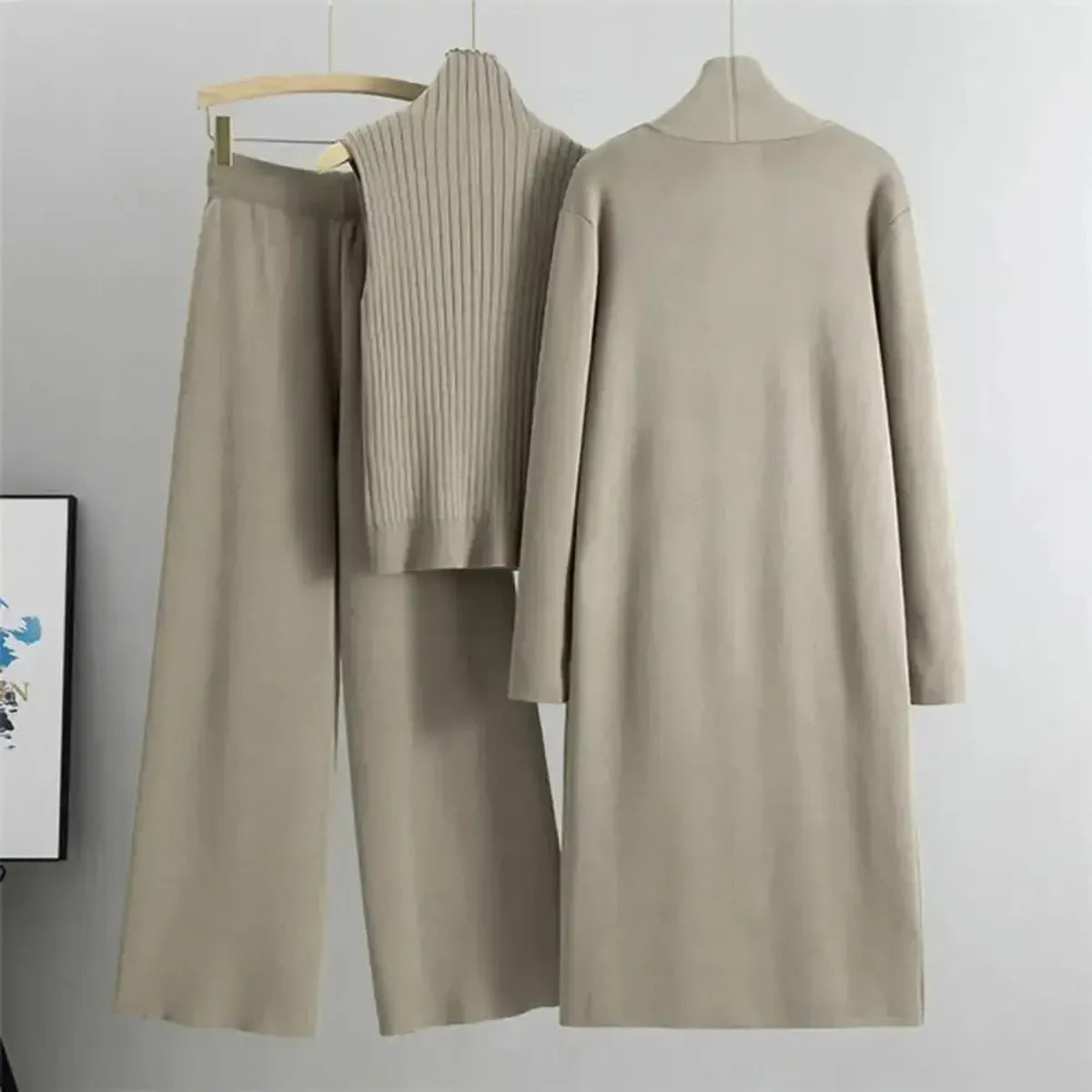 Ensemble 3 Pièces Tricot : Gilet Long + Pull Sans Manches + Pantalon-Saylana