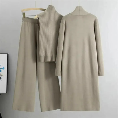 Ensemble 3 Pièces Tricot : Gilet Long + Pull Sans Manches + Pantalon-Saylana