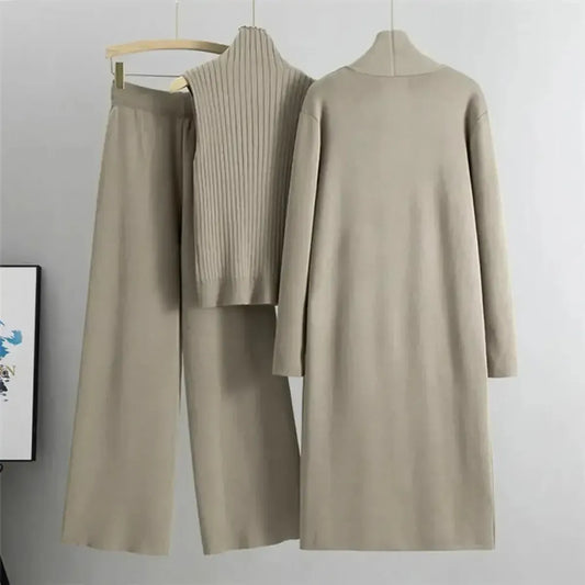 Ensemble 3 Pièces Tricot : Gilet Long + Pull Sans Manches + Pantalon-Saylana