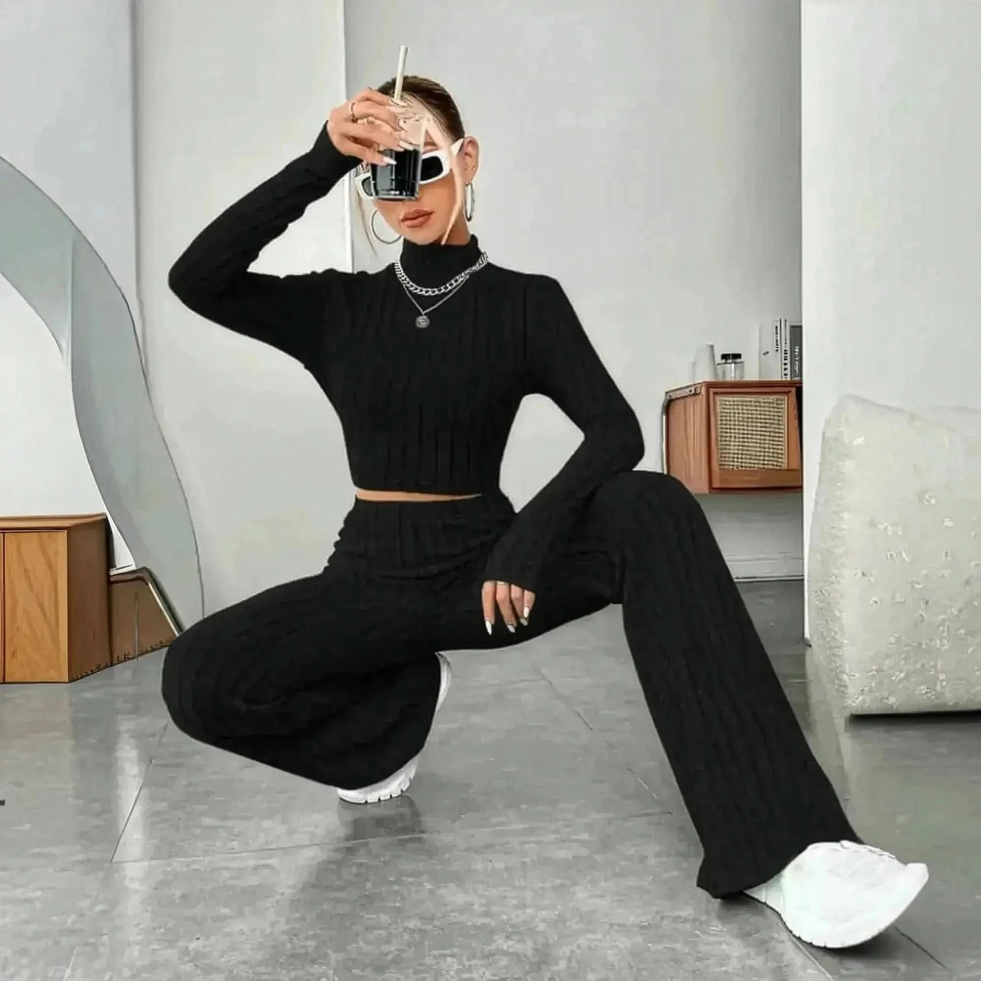 Ensemble Col Montant Rayé Haut + Pantalon - Saylana