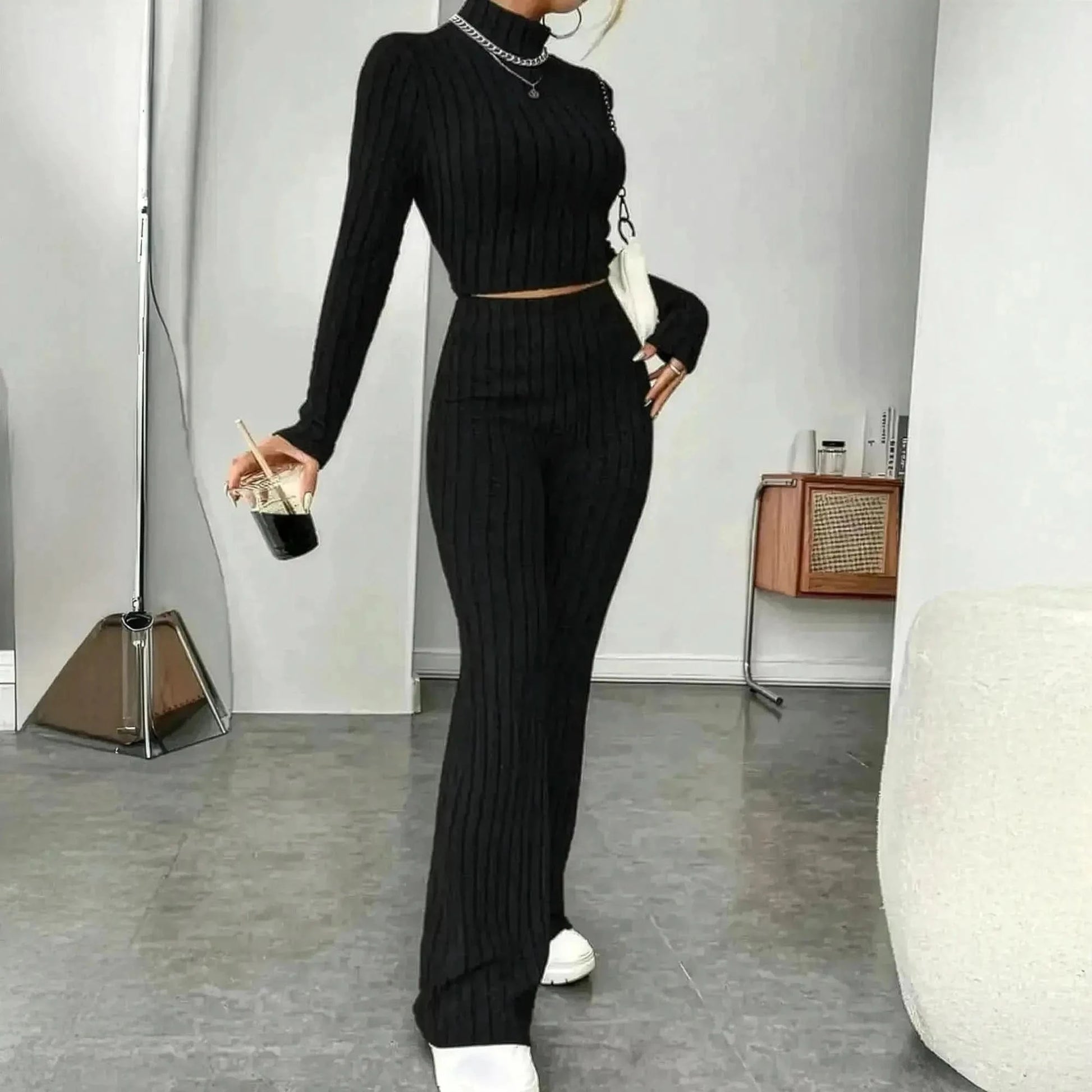 Ensemble Col Montant Rayé Haut + Pantalon - Saylana