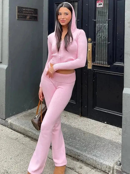 Ensemble Côtelé Zippé : Hoodie + Pantalon Ajusté-Saylana