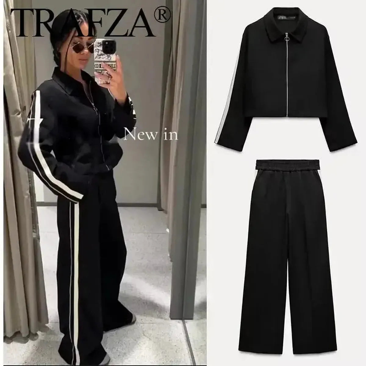 Ensemble Court Noir : Veste + Pantalon Patchwork-Saylana