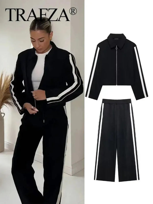 Ensemble Court Noir : Veste + Pantalon Patchwork-Saylana