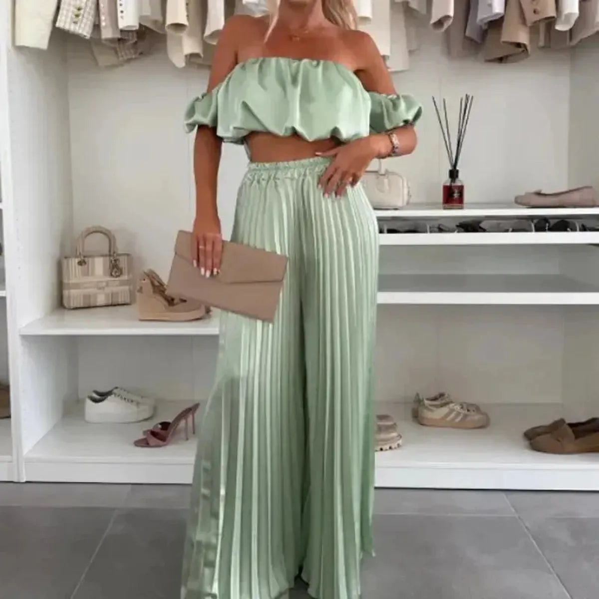Ensemble Décontracté Imprimé : Top Sans Manches + Pantalon Large-Saylana