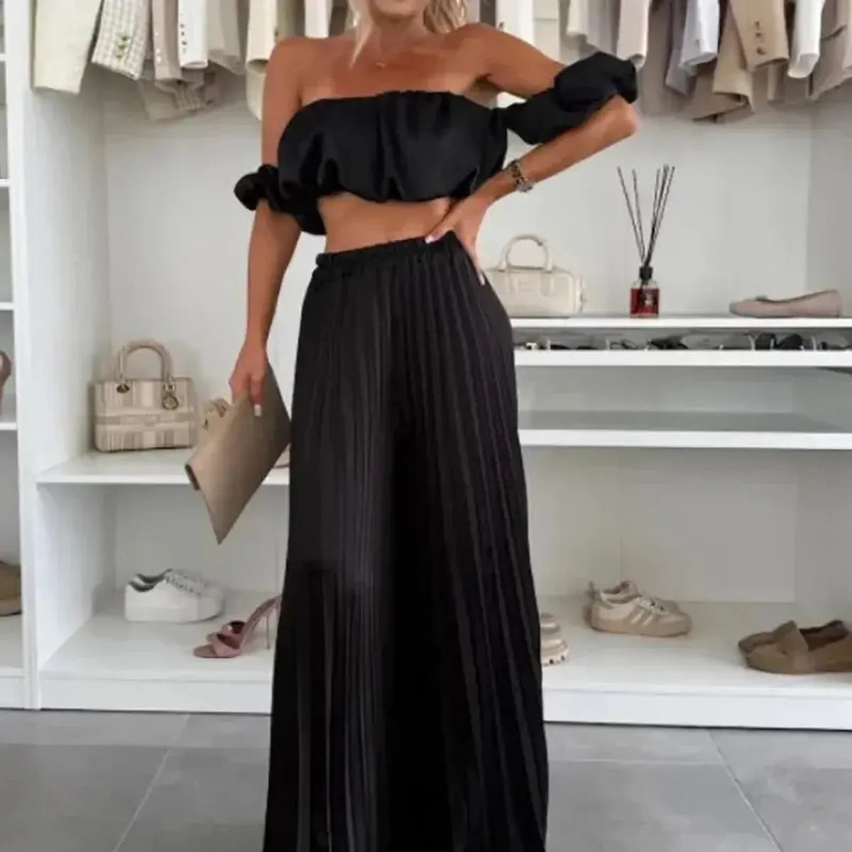 Ensemble Décontracté Imprimé : Top Sans Manches + Pantalon Large-Saylana