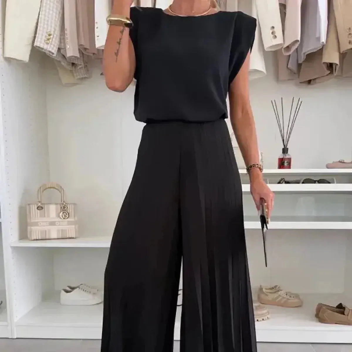 Ensemble Décontracté Imprimé : Top Sans Manches + Pantalon Large-Saylana