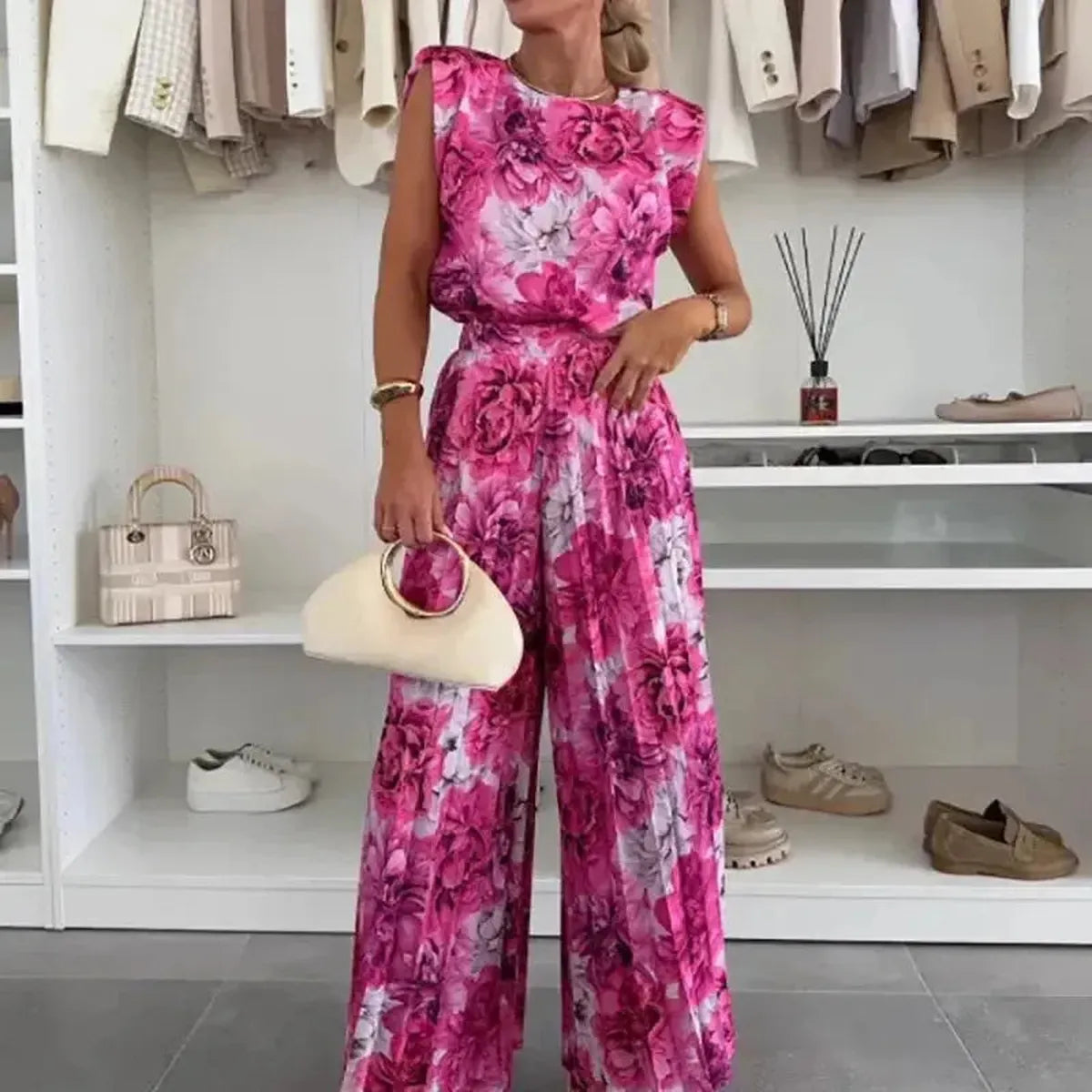 Ensemble Décontracté Imprimé : Top Sans Manches + Pantalon Large-Saylana