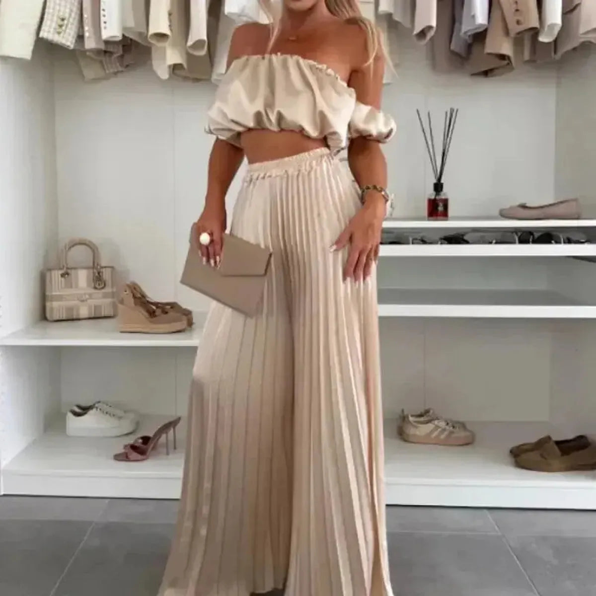 Ensemble Décontracté Imprimé : Top Sans Manches + Pantalon Large-Saylana
