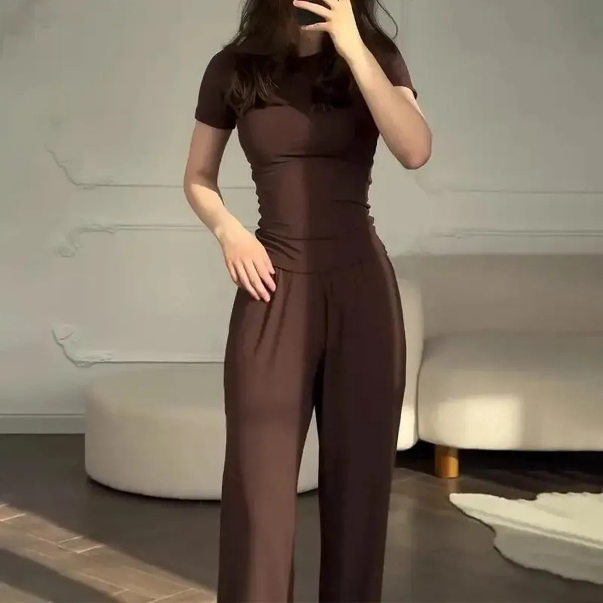 Ensemble Décontracté : T-shirt Col Rond + Pantalon Élastique-Saylana