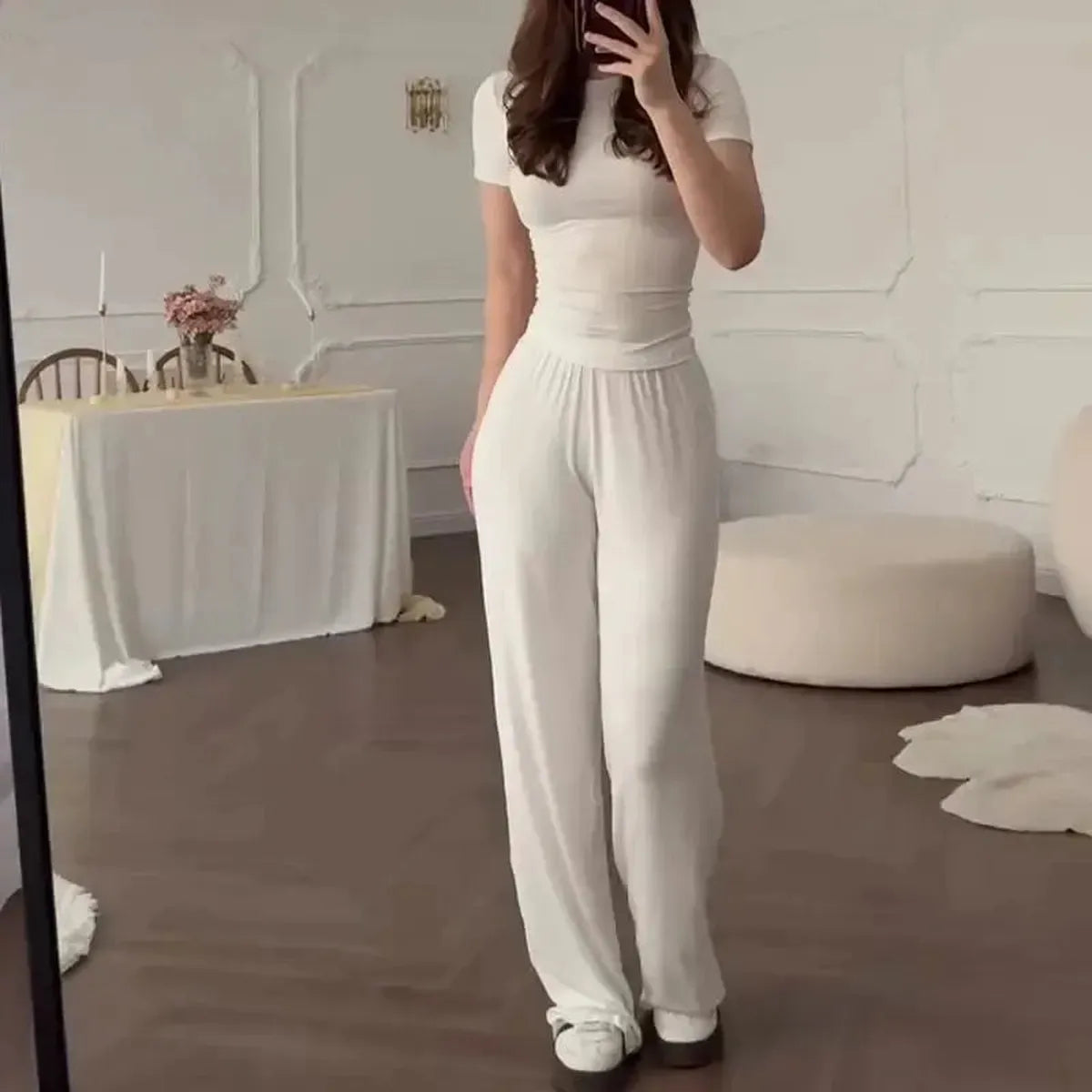 Ensemble Décontracté : T-shirt Col Rond + Pantalon Élastique-Saylana