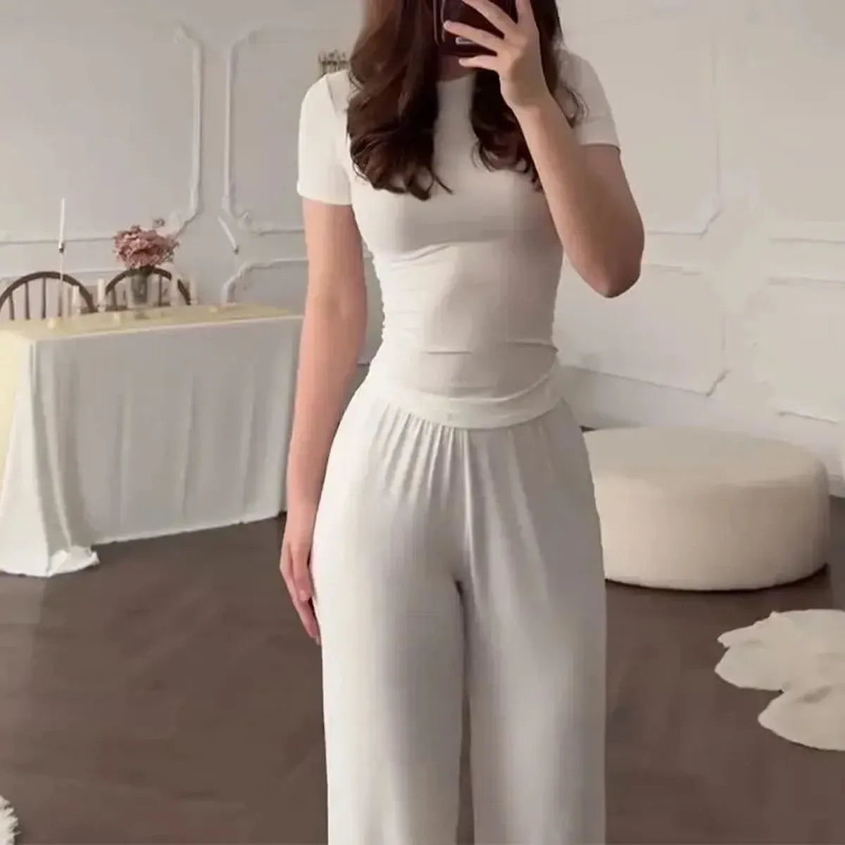 Ensemble Décontracté : T-shirt Col Rond + Pantalon Élastique-Saylana