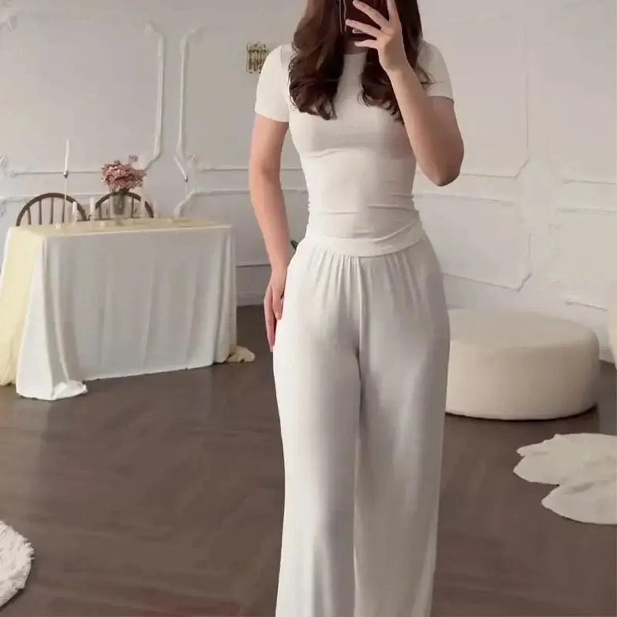 Ensemble Décontracté : T-shirt Col Rond + Pantalon Élastique-Saylana