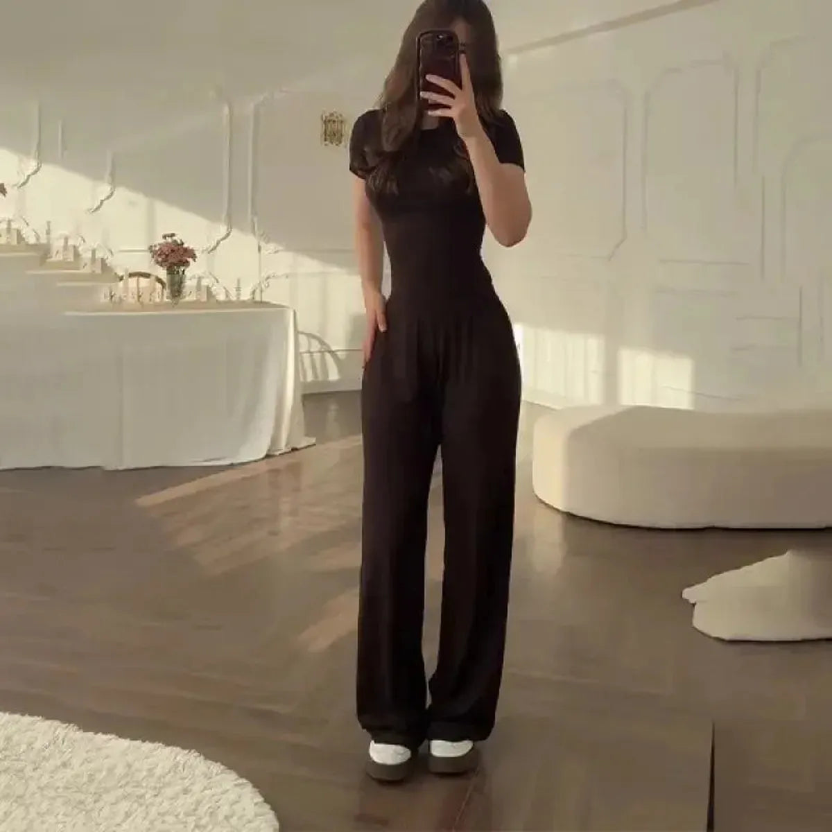Ensemble Décontracté : T-shirt Col Rond + Pantalon Élastique-Saylana