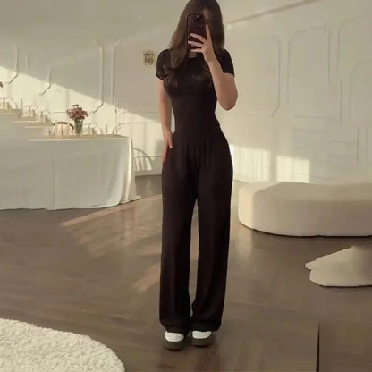 Ensemble Décontracté : T-shirt Col Rond + Pantalon Élastique-Saylana
