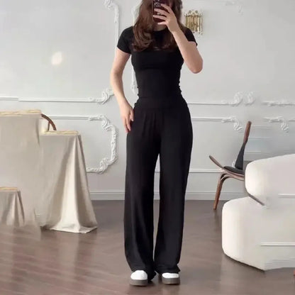 Ensemble Décontracté : T-shirt Col Rond + Pantalon Élastique-Saylana