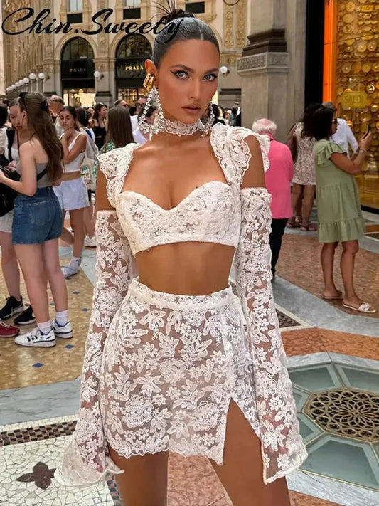 Ensemble Dentelle Jupe + Crop Top-Saylana
