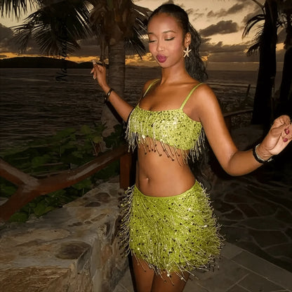 Ensemble Jupe à Franges Pailleté - Saylana