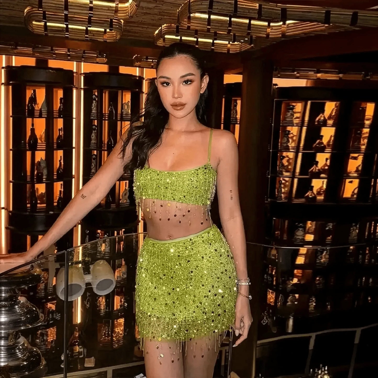 Ensemble Jupe à Franges Pailleté - Saylana