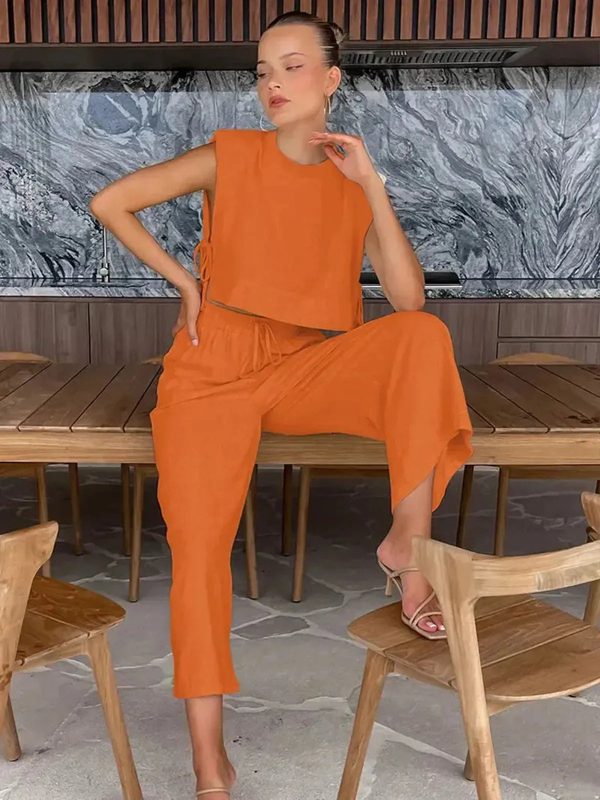 Ensemble Lin 2 Pièces : Crop Top + Pantalon Été-Saylana