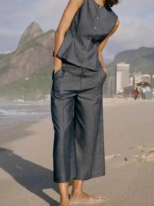 Ensemble Sans Manches + Pantalon Large-Saylana