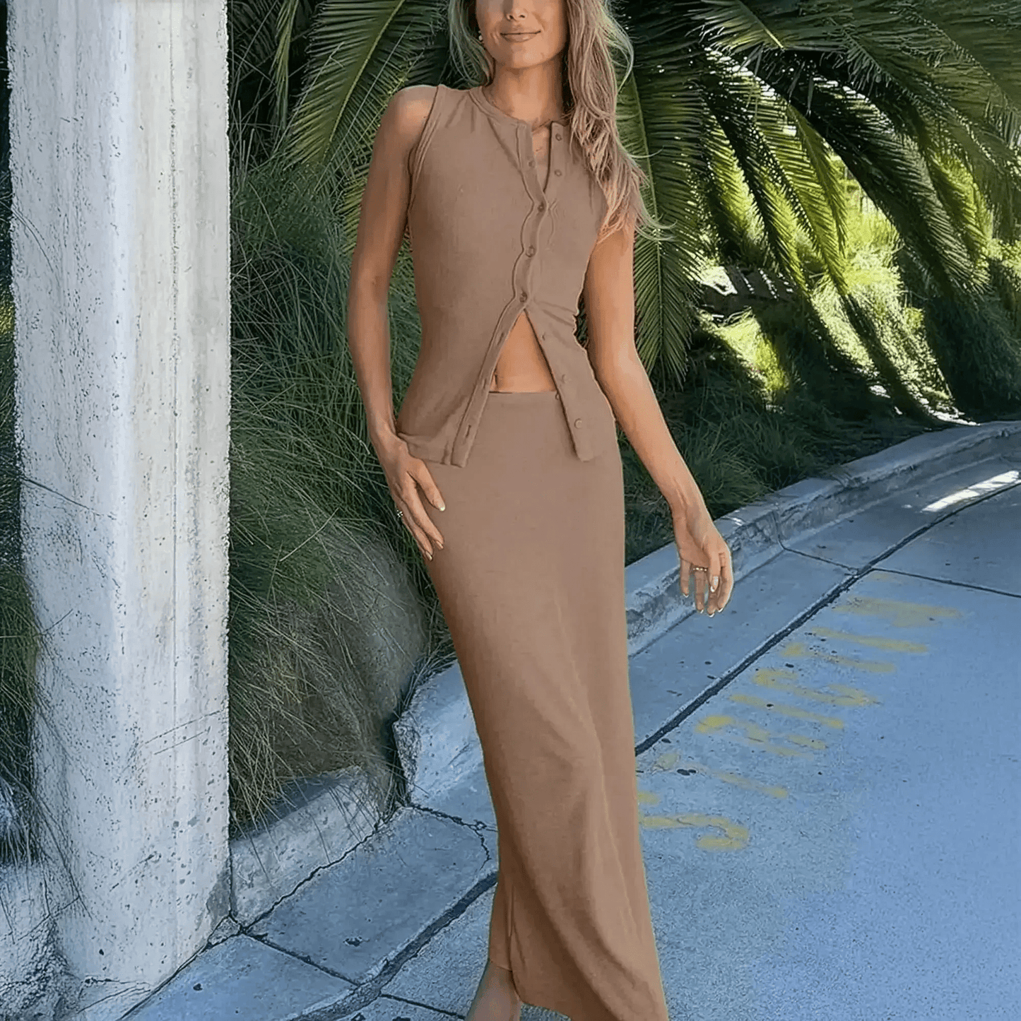 Ensemble Top Côtelé + Jupe Longue - Saylana