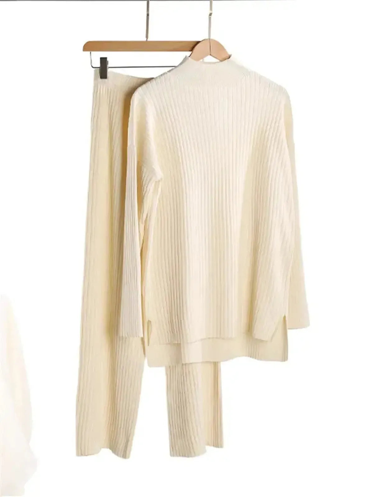 Ensemble Tricoté Femme : Col Roulé + Pantalon Droit-Saylana