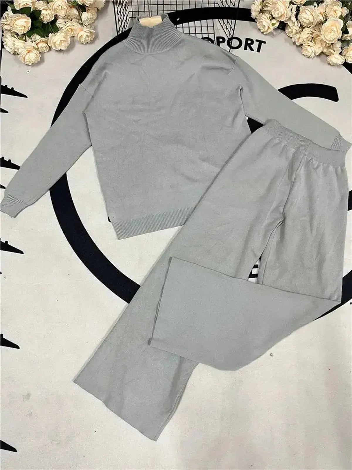 Ensemble Tricoté Femme : Col Roulé + Pantalon Droit-Saylana