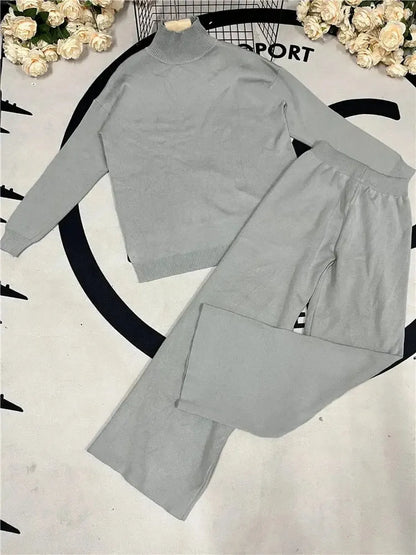 Ensemble Tricoté Femme : Col Roulé + Pantalon Droit-Saylana