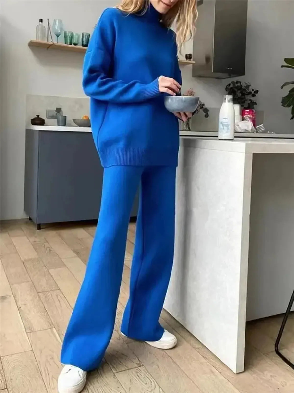 Ensemble Tricoté Femme : Col Roulé + Pantalon Droit-Saylana