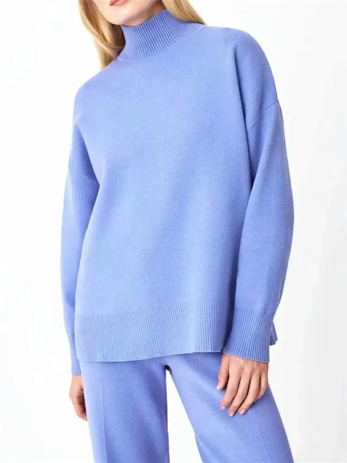 Ensemble Tricoté Femme : Col Roulé + Pantalon Droit-Saylana