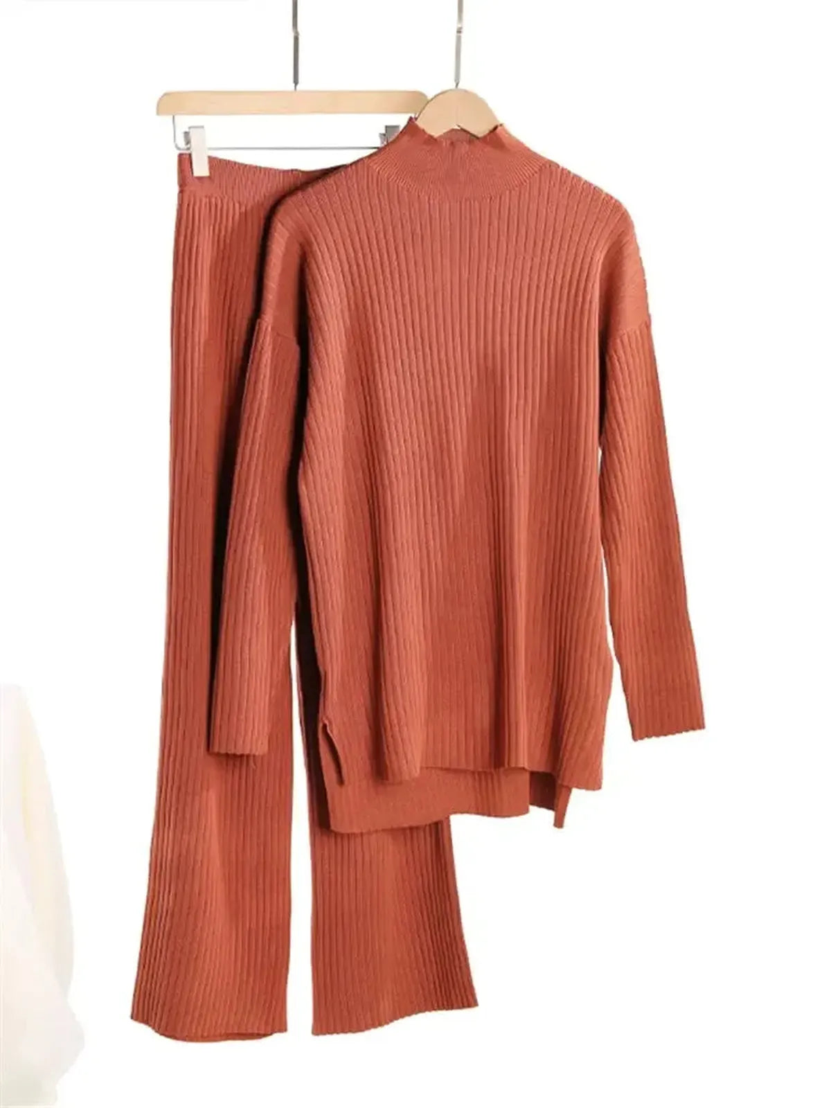 Ensemble Tricoté Femme : Col Roulé + Pantalon Droit-Saylana