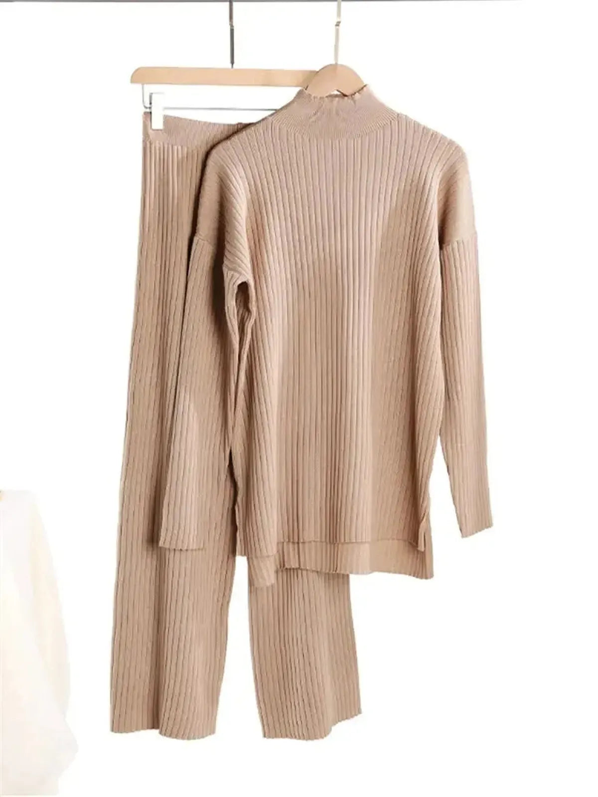 Ensemble Tricoté Femme : Col Roulé + Pantalon Droit-Saylana