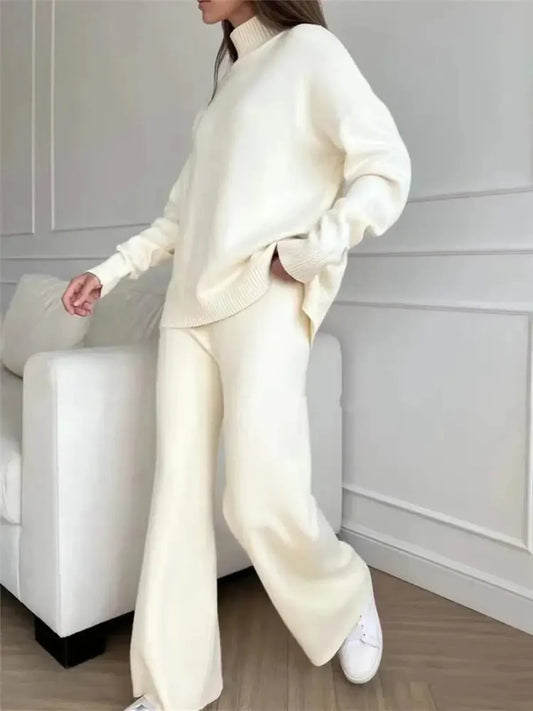 Ensemble Tricoté Femme : Col Roulé + Pantalon Droit-Saylana
