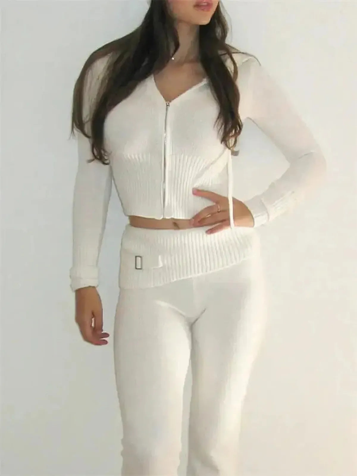 Ensemble Tricoté Femme : Crop Top + Pantalon-Saylana