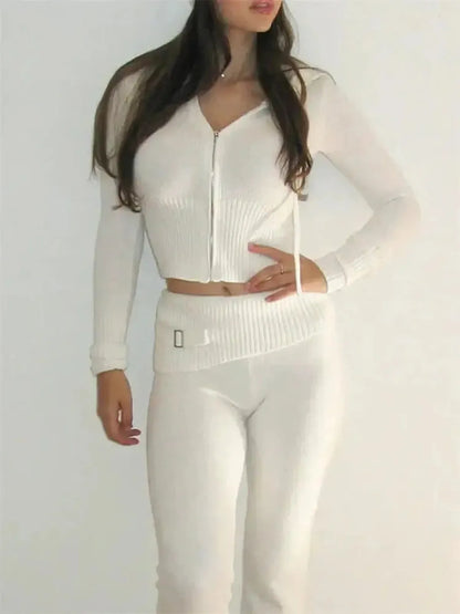 Ensemble Tricoté Femme : Crop Top + Pantalon-Saylana