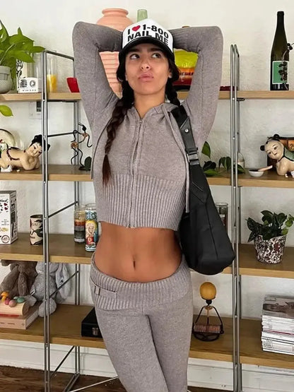 Ensemble Tricoté Femme : Crop Top + Pantalon-Saylana