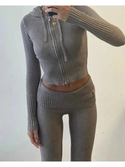 Ensemble Tricoté Femme : Crop Top + Pantalon-Saylana