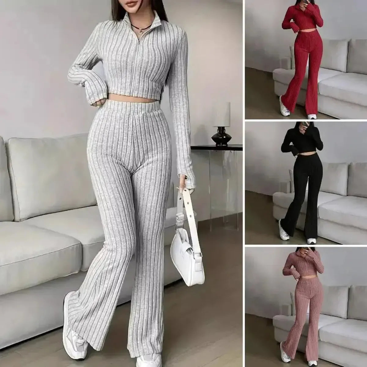 Ensemble Tricoté Haut + Pantalon Évasé-Saylana