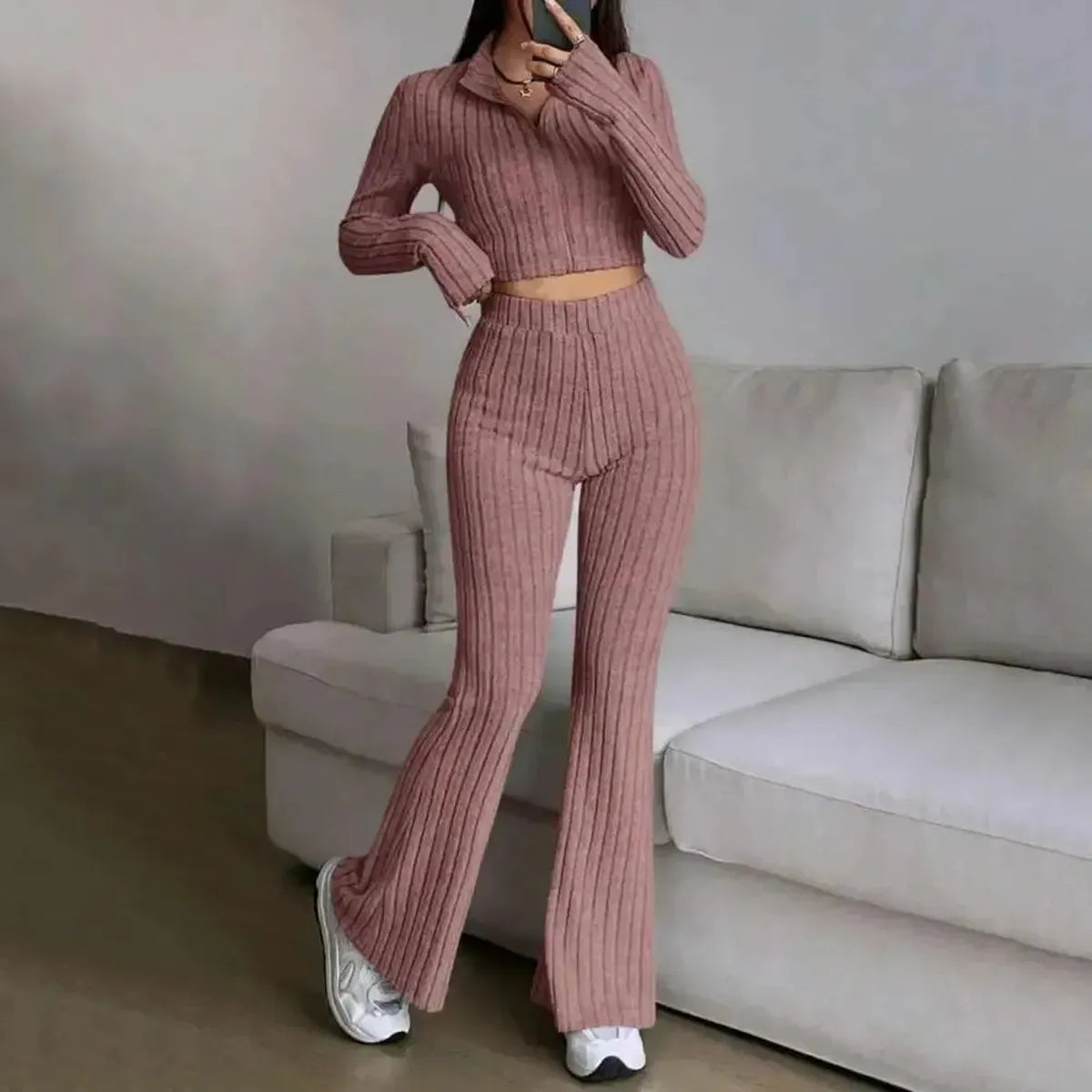 Ensemble Tricoté Haut + Pantalon Évasé-Saylana