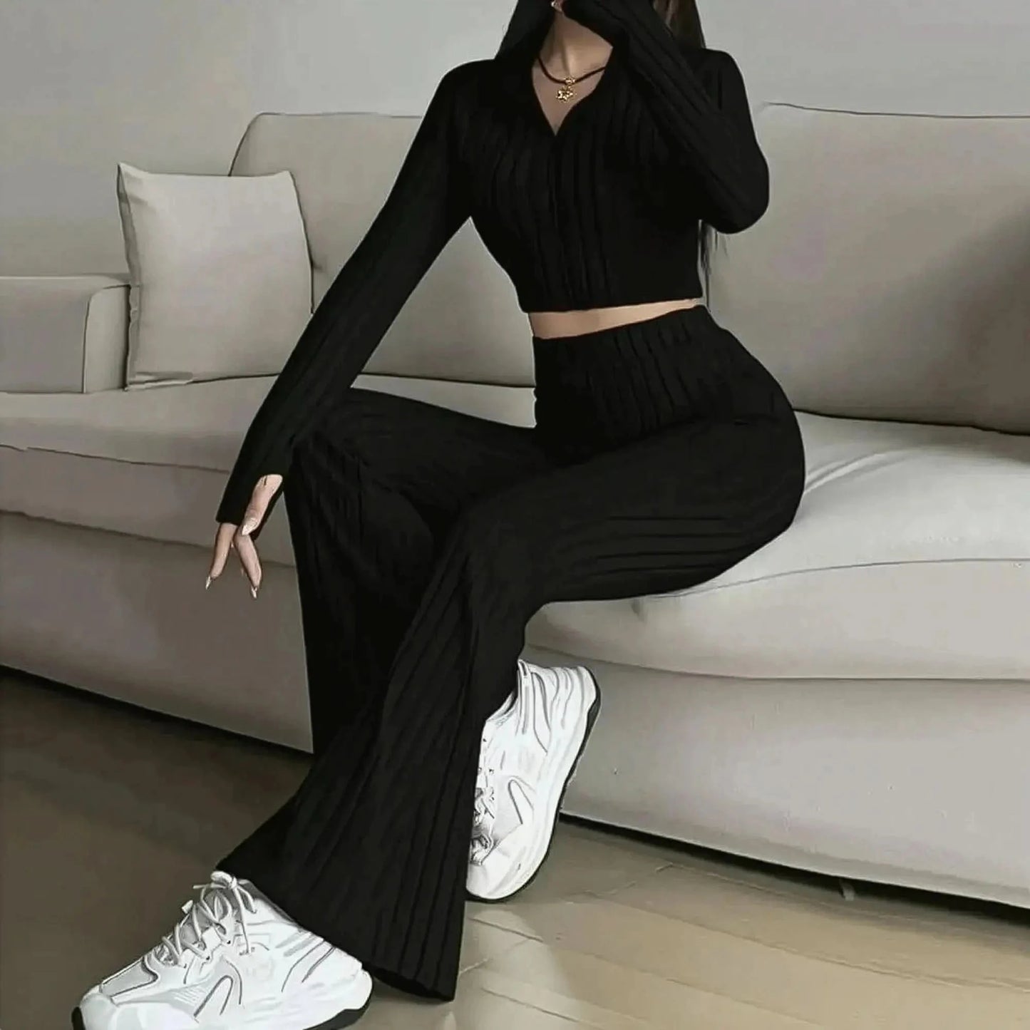 Ensemble Tricoté Haut + Pantalon Évasé - Saylana