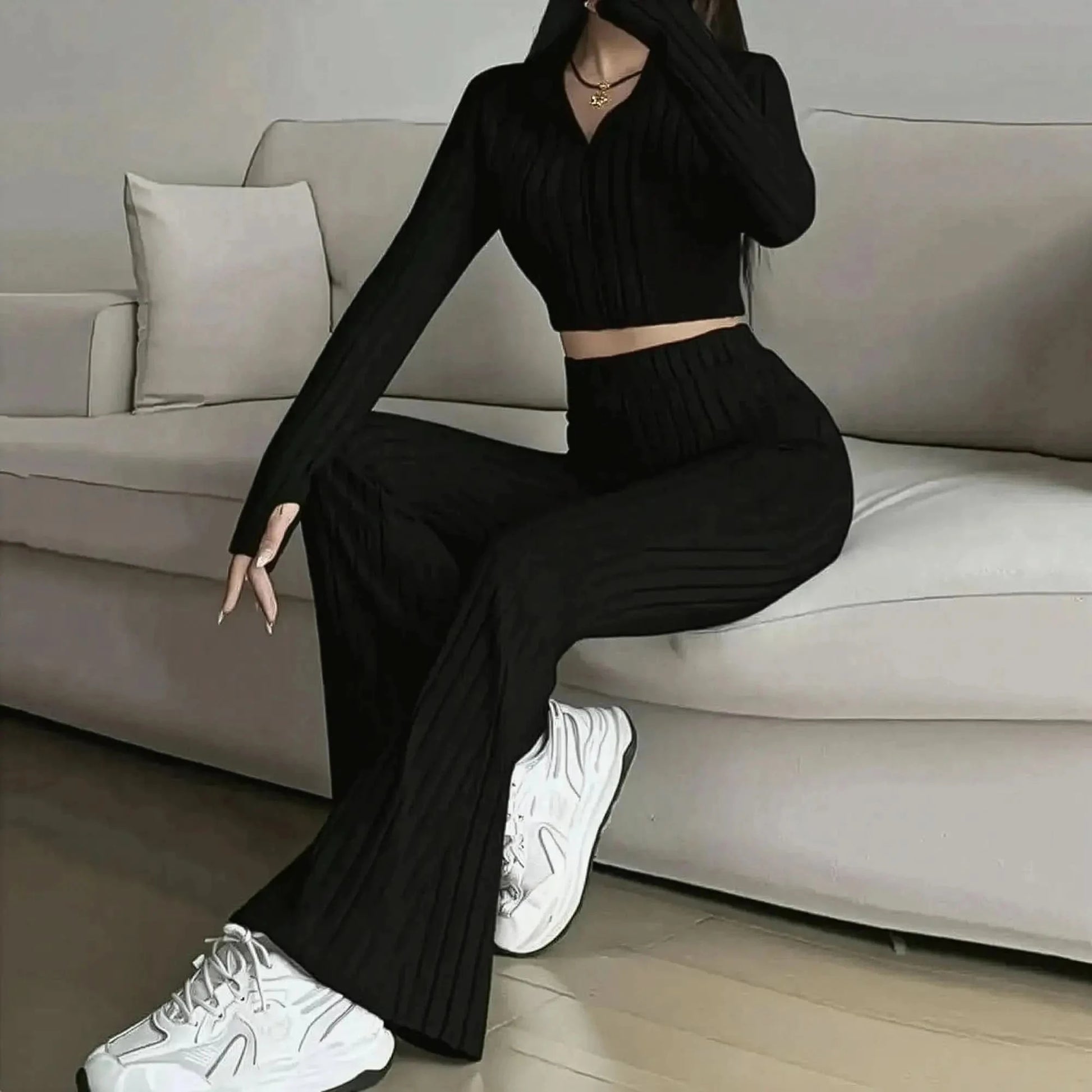 Ensemble Tricoté Haut + Pantalon Évasé - Saylana