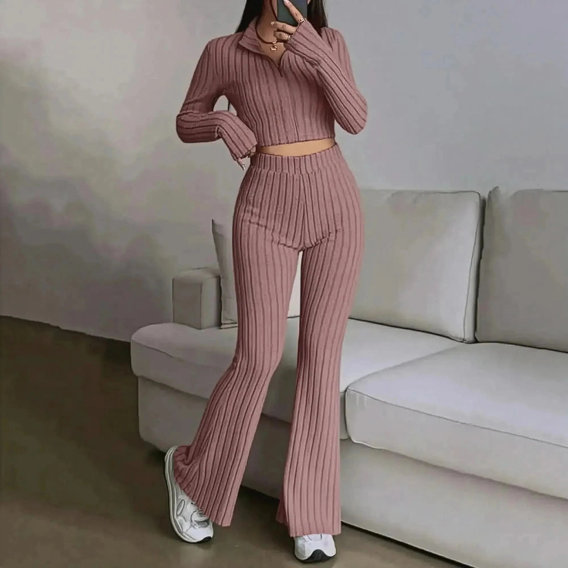 Ensemble Tricoté Haut + Pantalon Évasé - Saylana