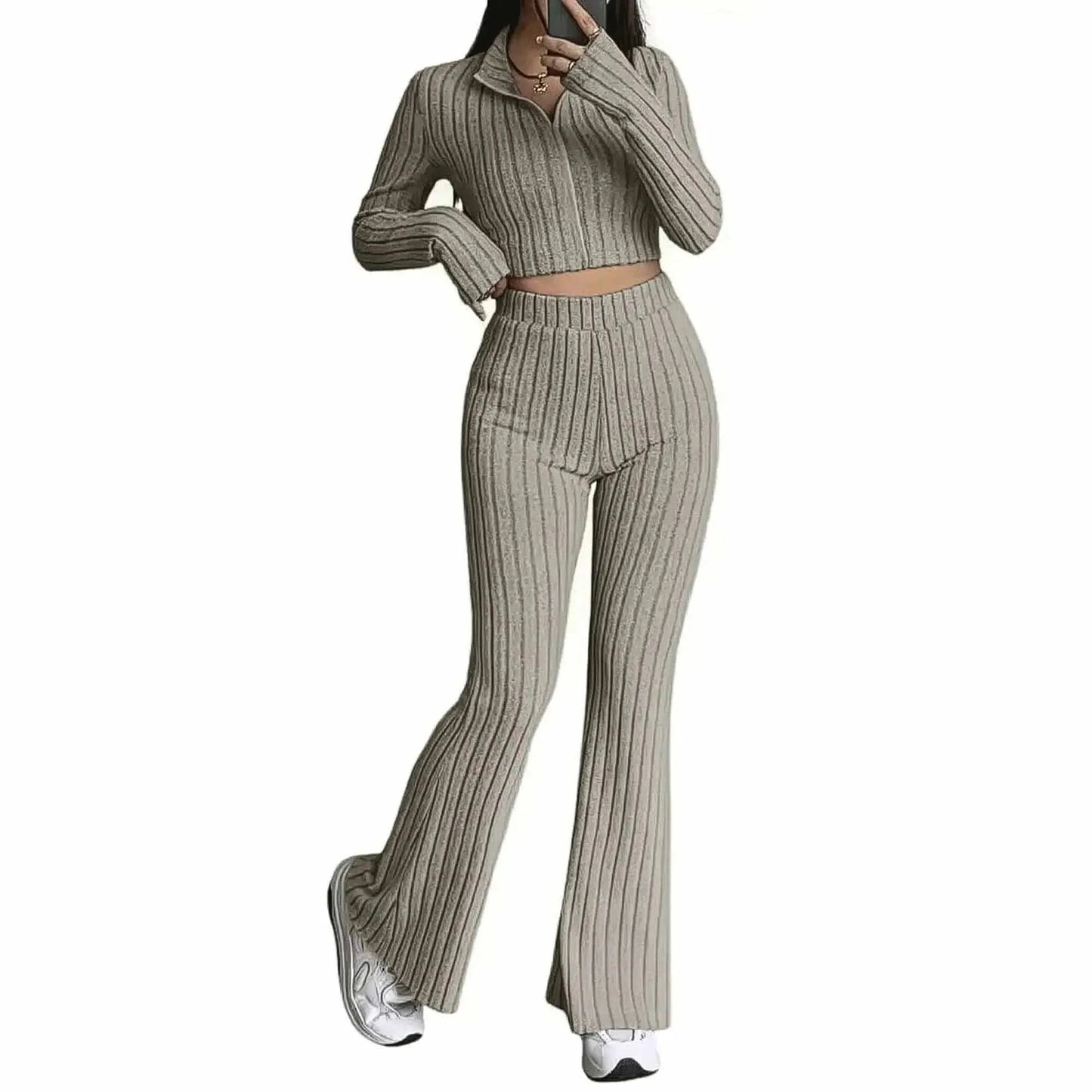 Ensemble Tricoté Haut + Pantalon Évasé - Saylana