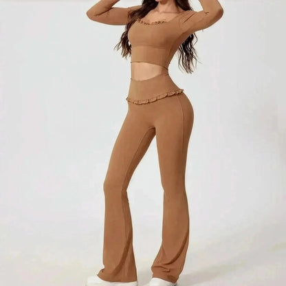 Ensemble Yoga Haut Long + Legging Évasé - Saylana