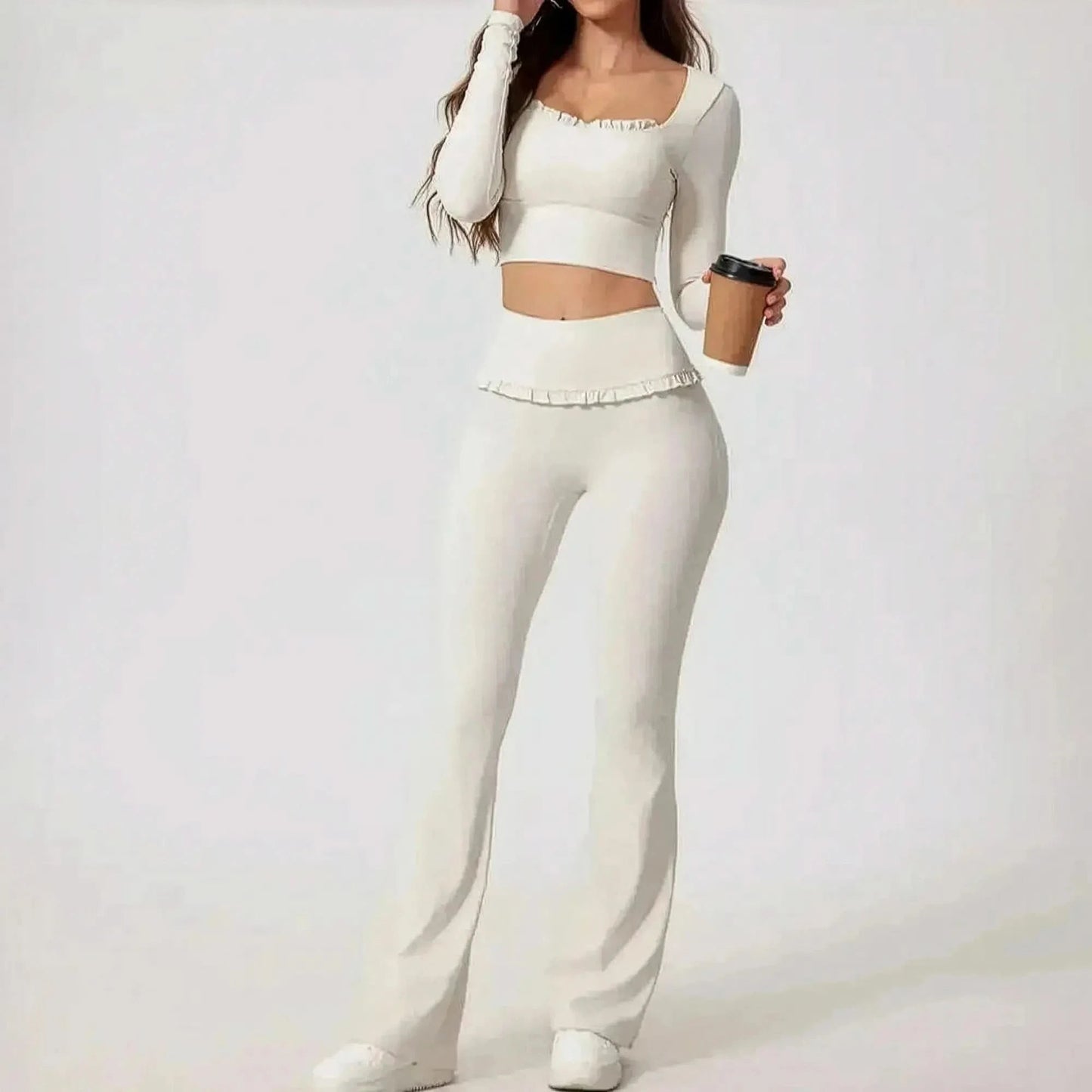 Ensemble Yoga Haut Long + Legging Évasé - Saylana